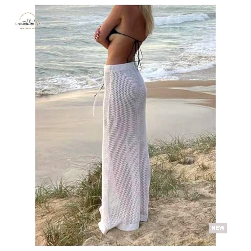 Women's Crochet Swim Skirt Cover Up Maxi Length Elastic Waist Beachwear - Picture 2 of 3